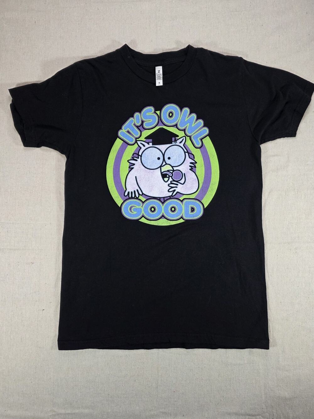 It's Owl Good Funny Graphic Owl T-Shirt Men's Small Black Short Sleeve Tee